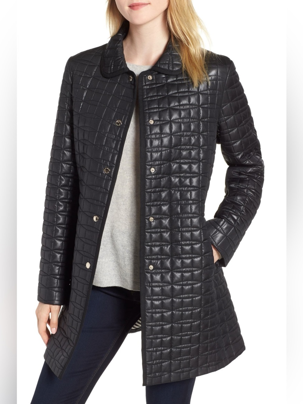 Kate Spade New York Black Bow Quilted Coat Small